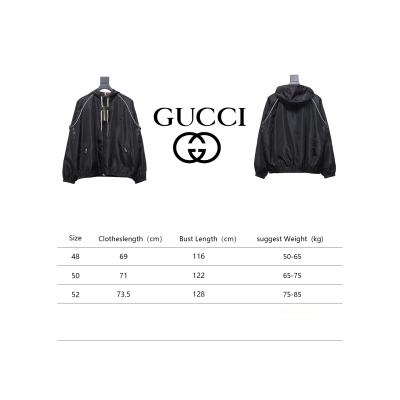 Gucci Line Design Zipper Pocket Hooded Windbreaker Jacket Black 02