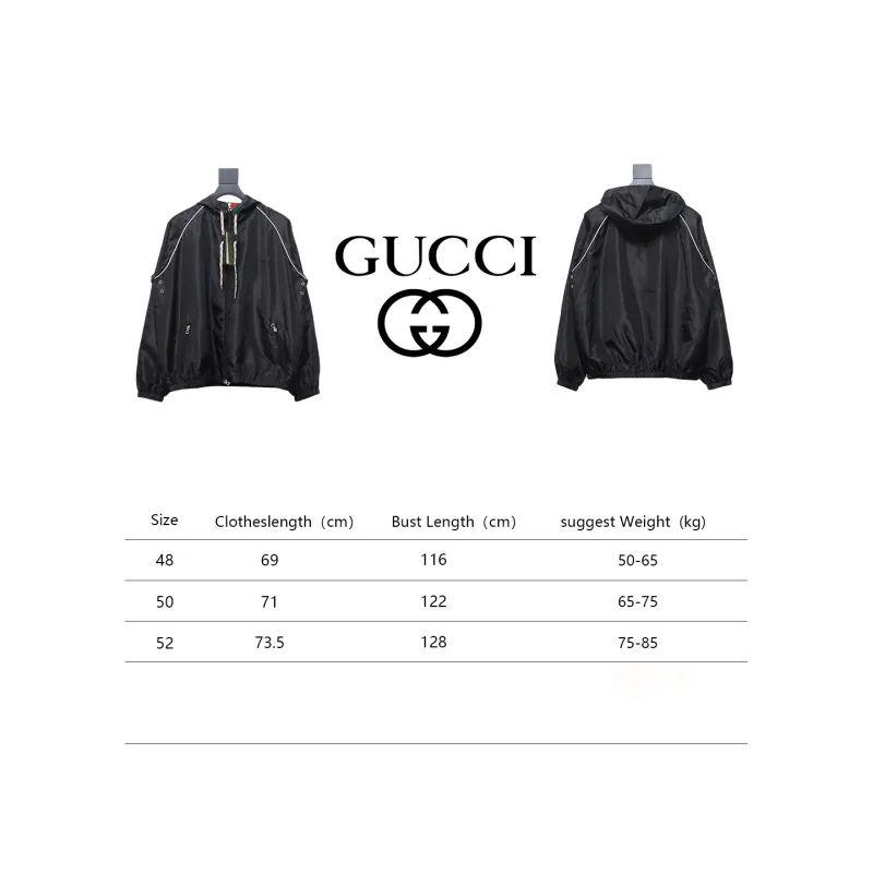 Gucci Line Design Zipper Pocket Hooded Windbreaker Jacket Black