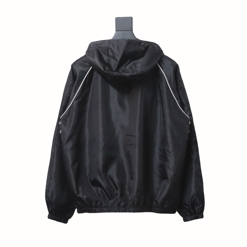 Gucci Line Design Zipper Pocket Hooded Windbreaker Jacket Black