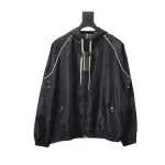 Gucci Line Design Zipper Pocket Hooded Windbreaker Jacket Black