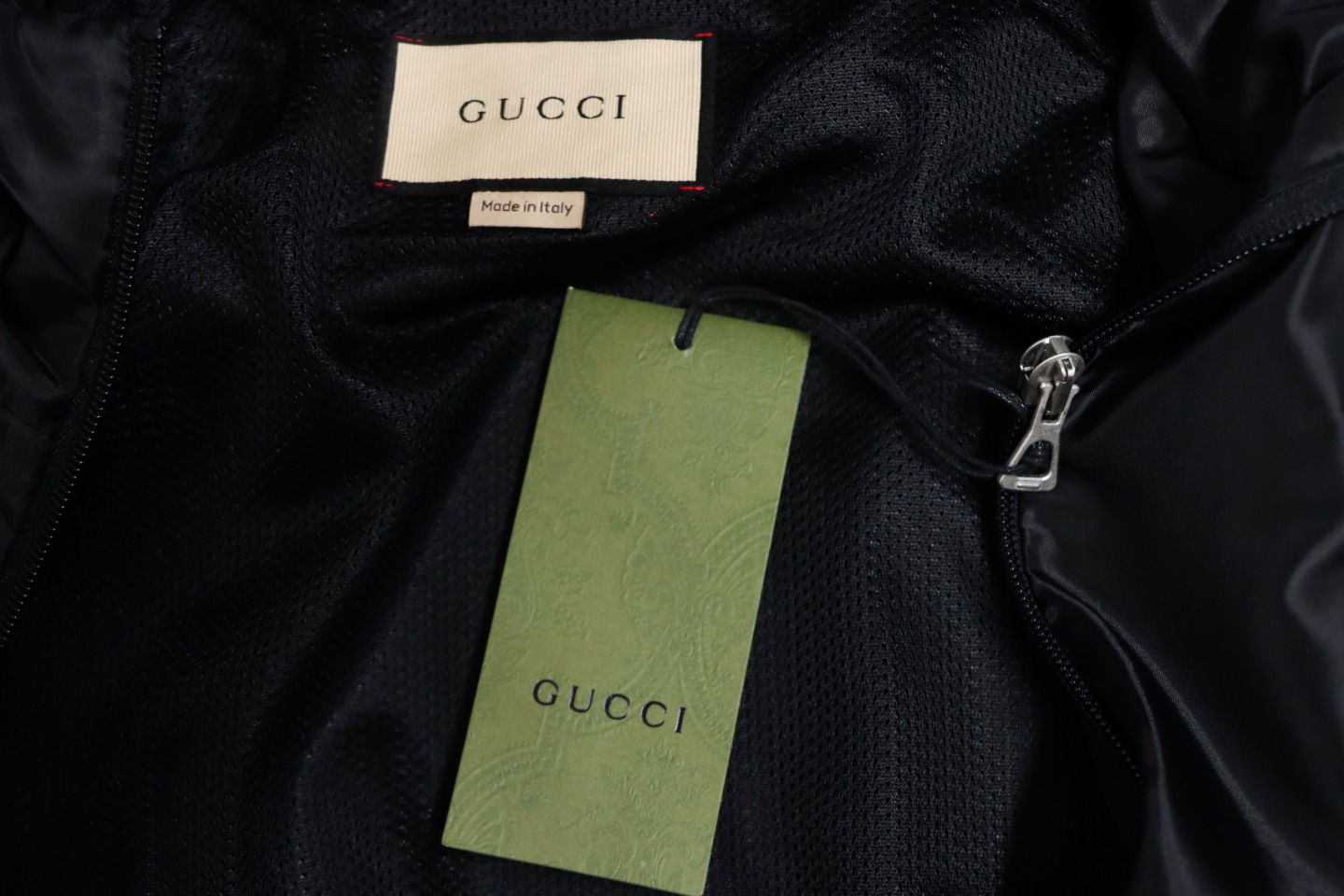 Gucci Line Design Zipper Pocket Hooded Windbreaker Jacket Black
