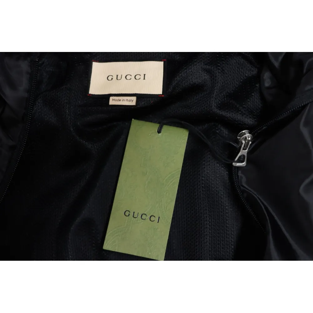 Gucci Line Design Zipper Pocket Hooded Windbreaker Jacket Black