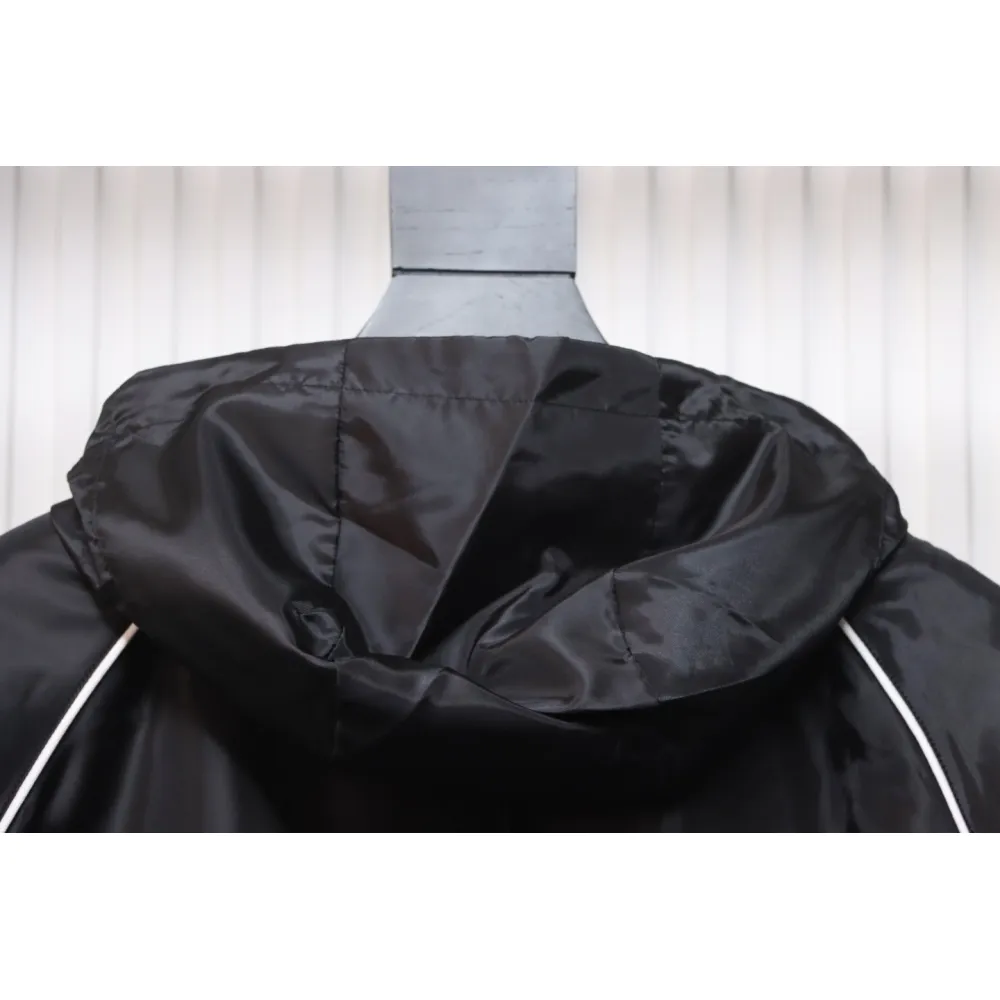 Gucci Line Design Zipper Pocket Hooded Windbreaker Jacket Black