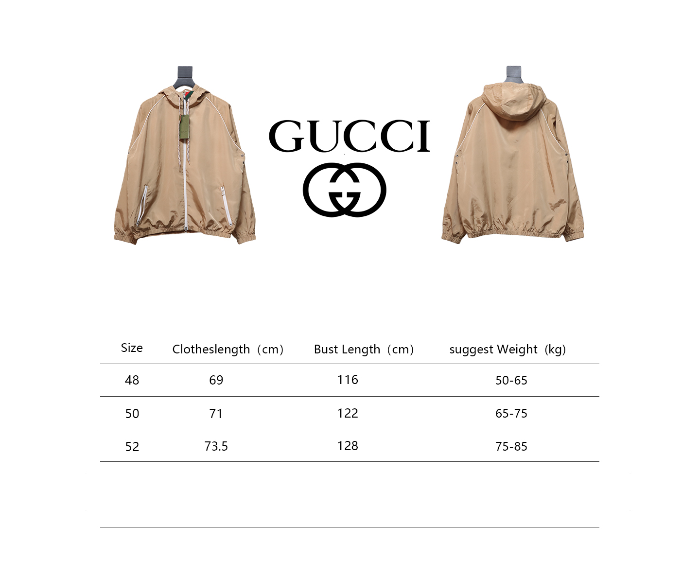 Gucci Line Design Zipper Pocket Hooded Windbreaker Jacket Brown