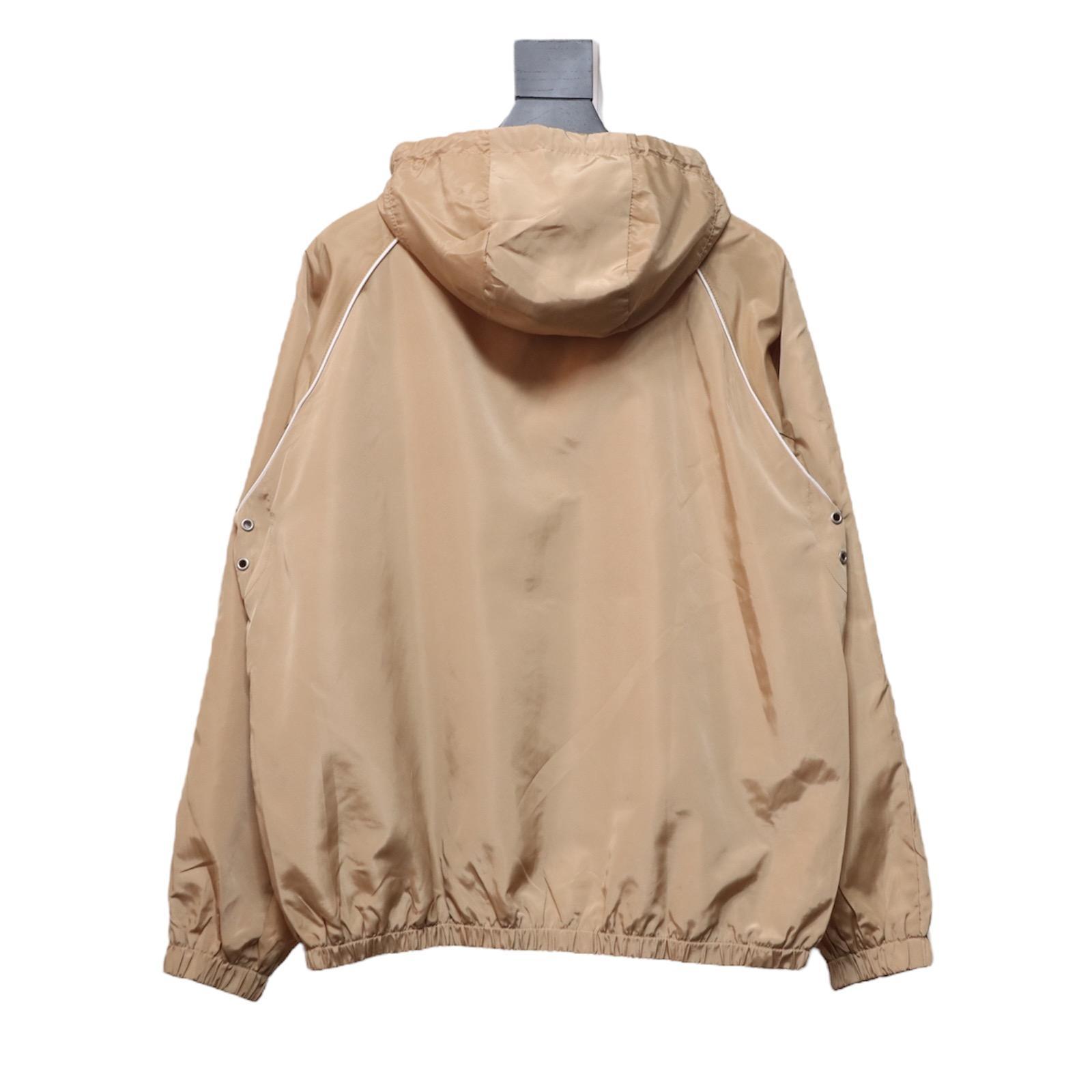 Gucci Line Design Zipper Pocket Hooded Windbreaker Jacket Brown