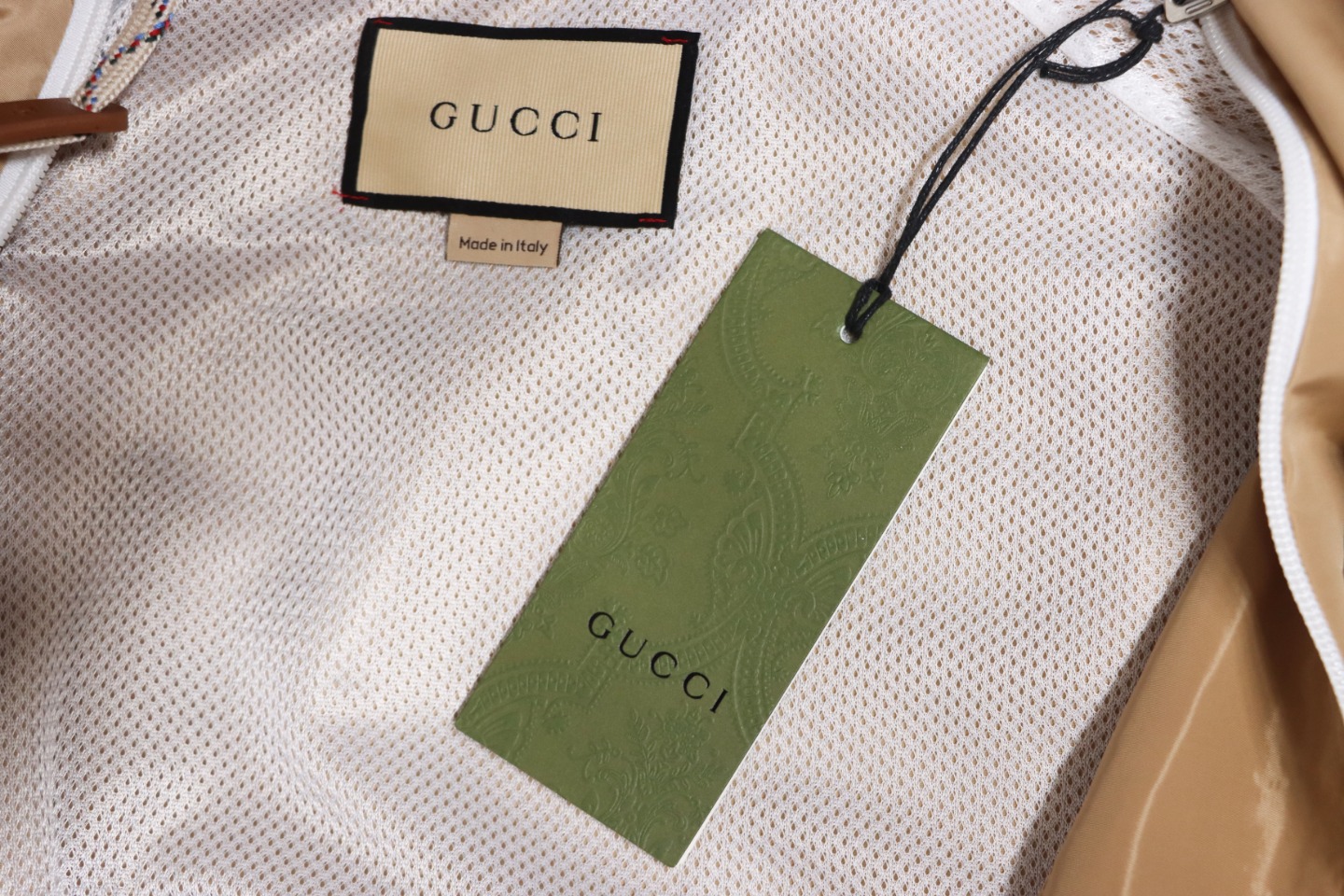 Gucci Line Design Zipper Pocket Hooded Windbreaker Jacket Brown