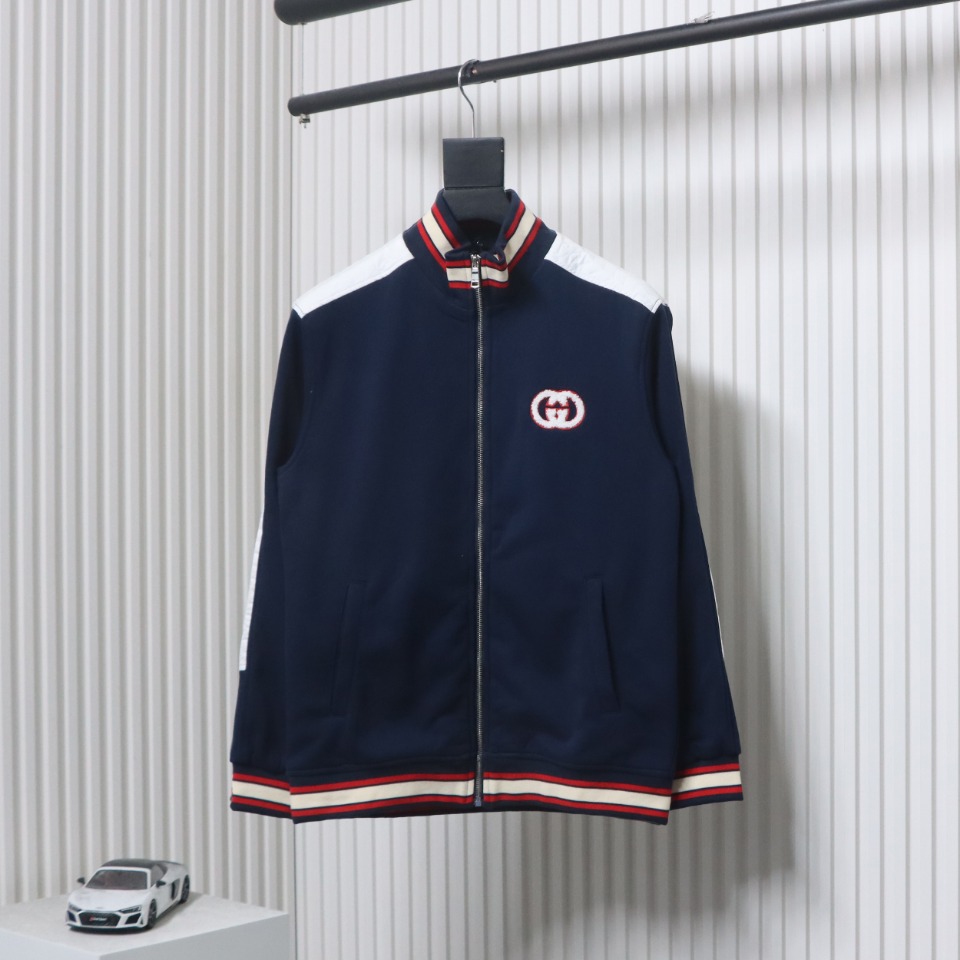 Gucci Terry Embroidered Double G Jacket Blue