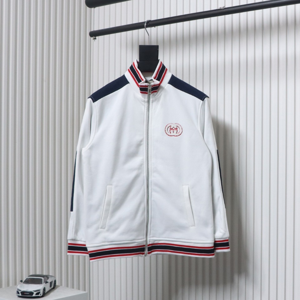 Gucci Terry Embroidered Double G Jacket White