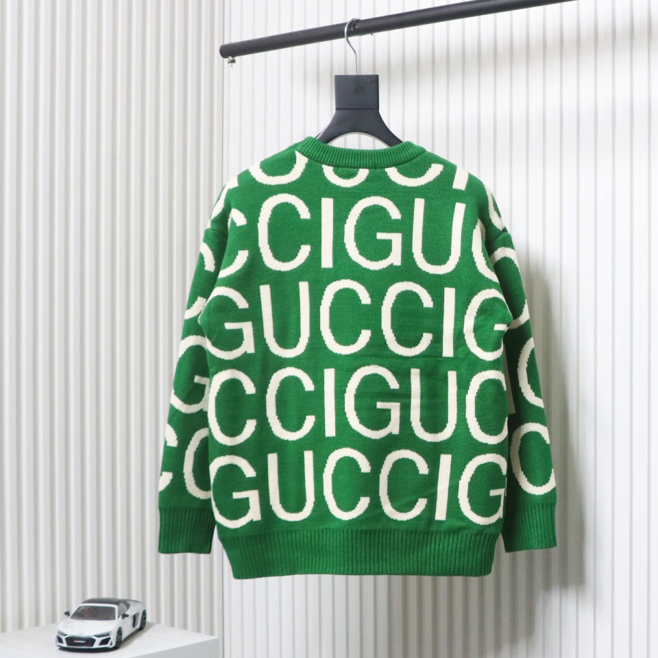 Gucci 23ss All Over Printed Logo Jacquard Crew Neck Sweater