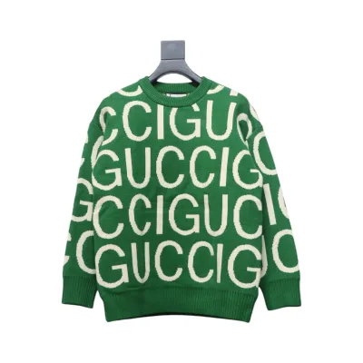 Gucci 23ss All Over Printed Logo Jacquard Crew Neck Sweater 01