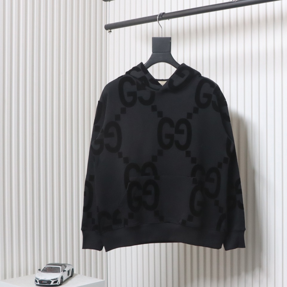 Gucci 24Fw Double G Flocking Print Suit Hooded Sweatshirt