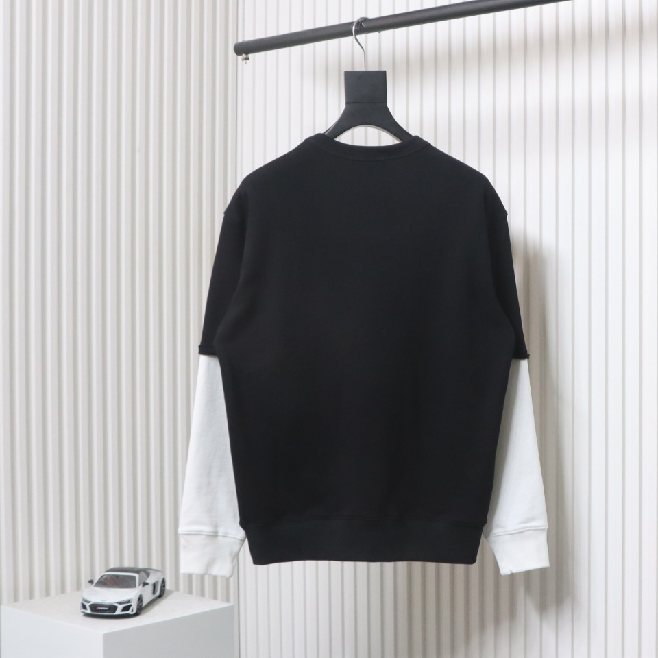 Gucci 24Fw Embroidered Letter Logo Patchwork Fake Two-Piece Sweatshirt Black