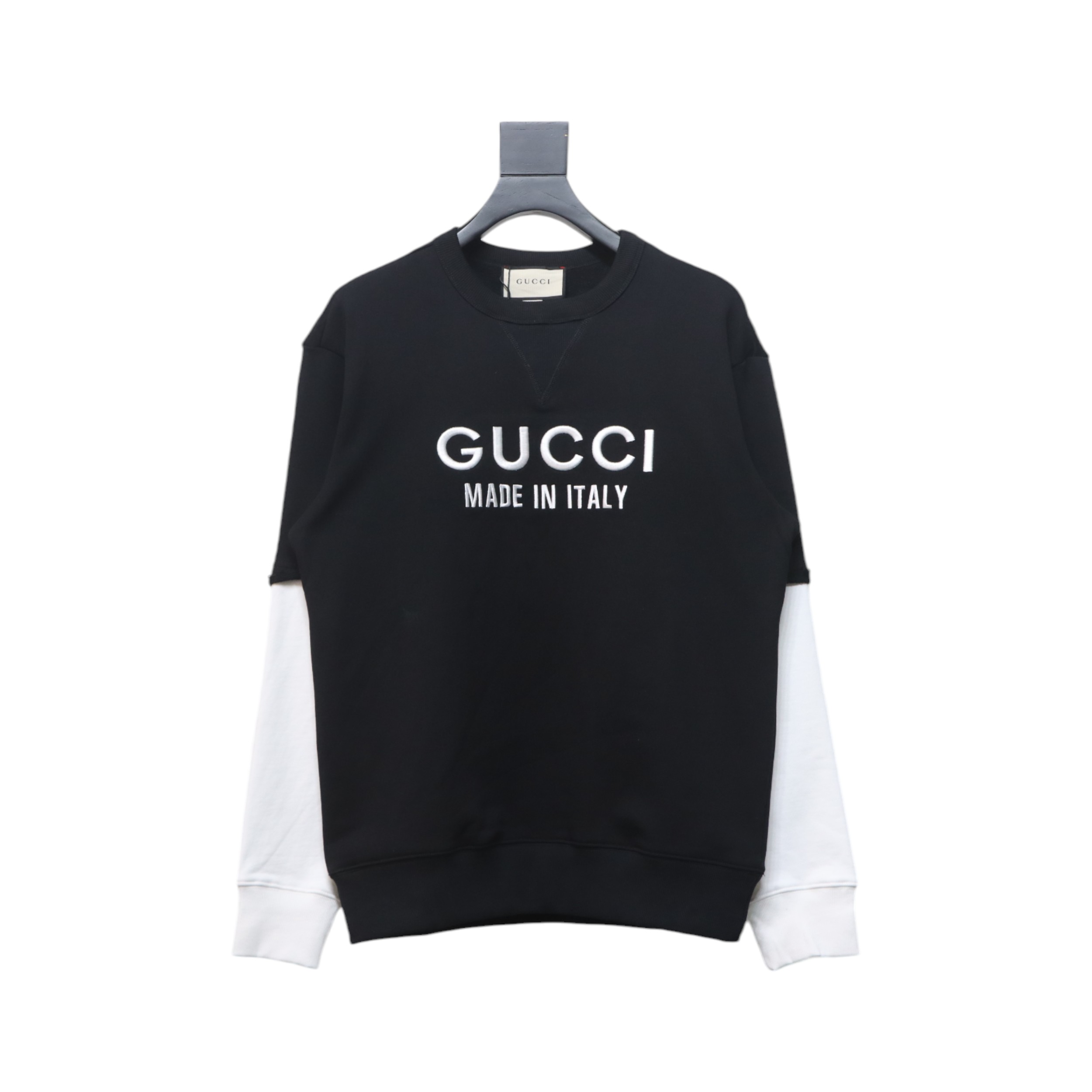 Gucci 24Fw Embroidered Letter Logo Patchwork Fake Two-Piece Sweatshirt Black