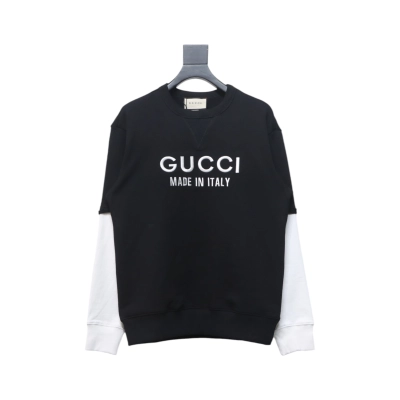 Gucci 24Fw Embroidered Letter Logo Patchwork Fake Two-Piece Sweatshirt Black 01