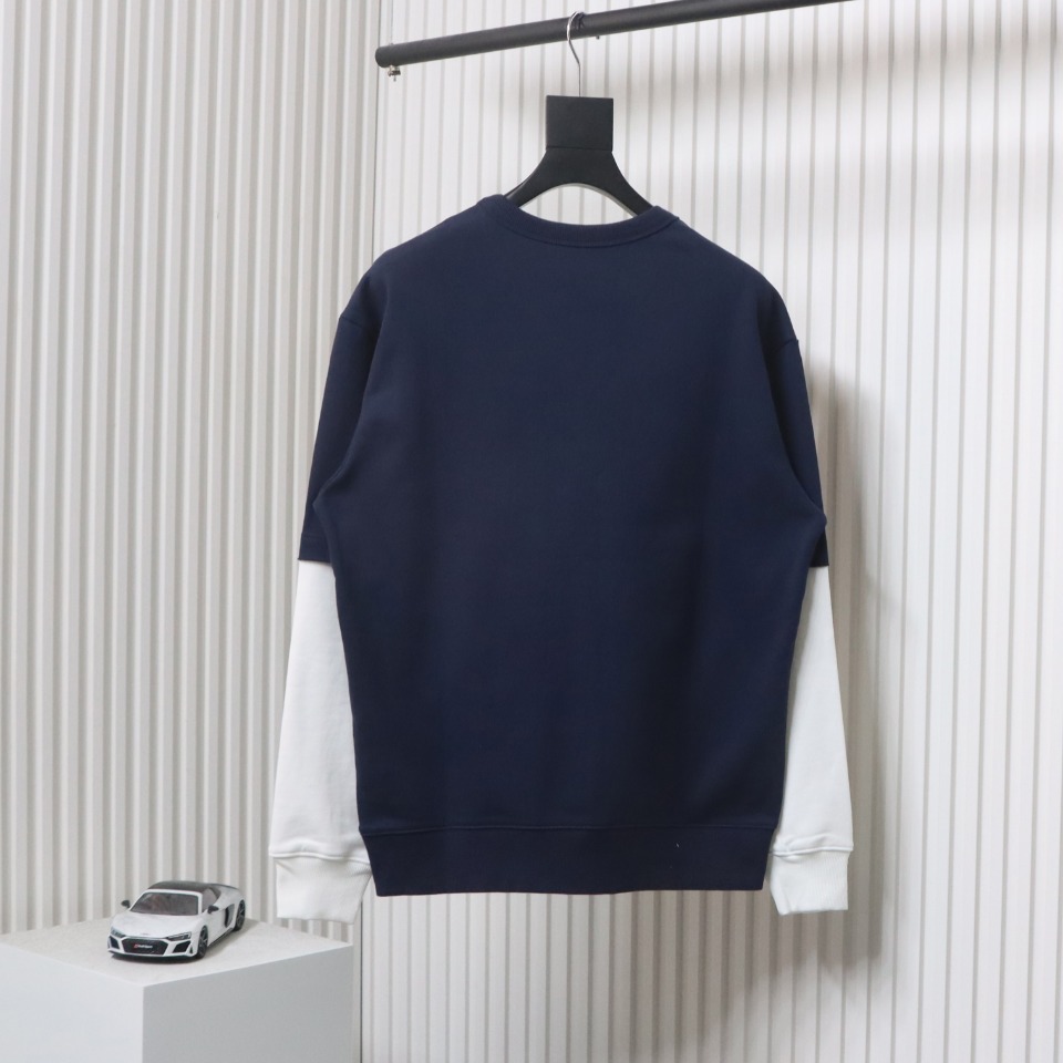 Gucci 24Fw Embroidered Letter Logo Patchwork Fake Two-Piece Sweatshirt Blue