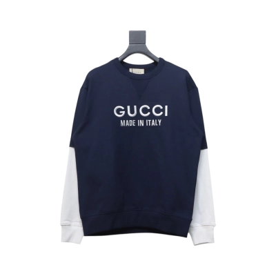 Gucci 24Fw Embroidered Letter Logo Patchwork Fake Two-Piece Sweatshirt Blue 01