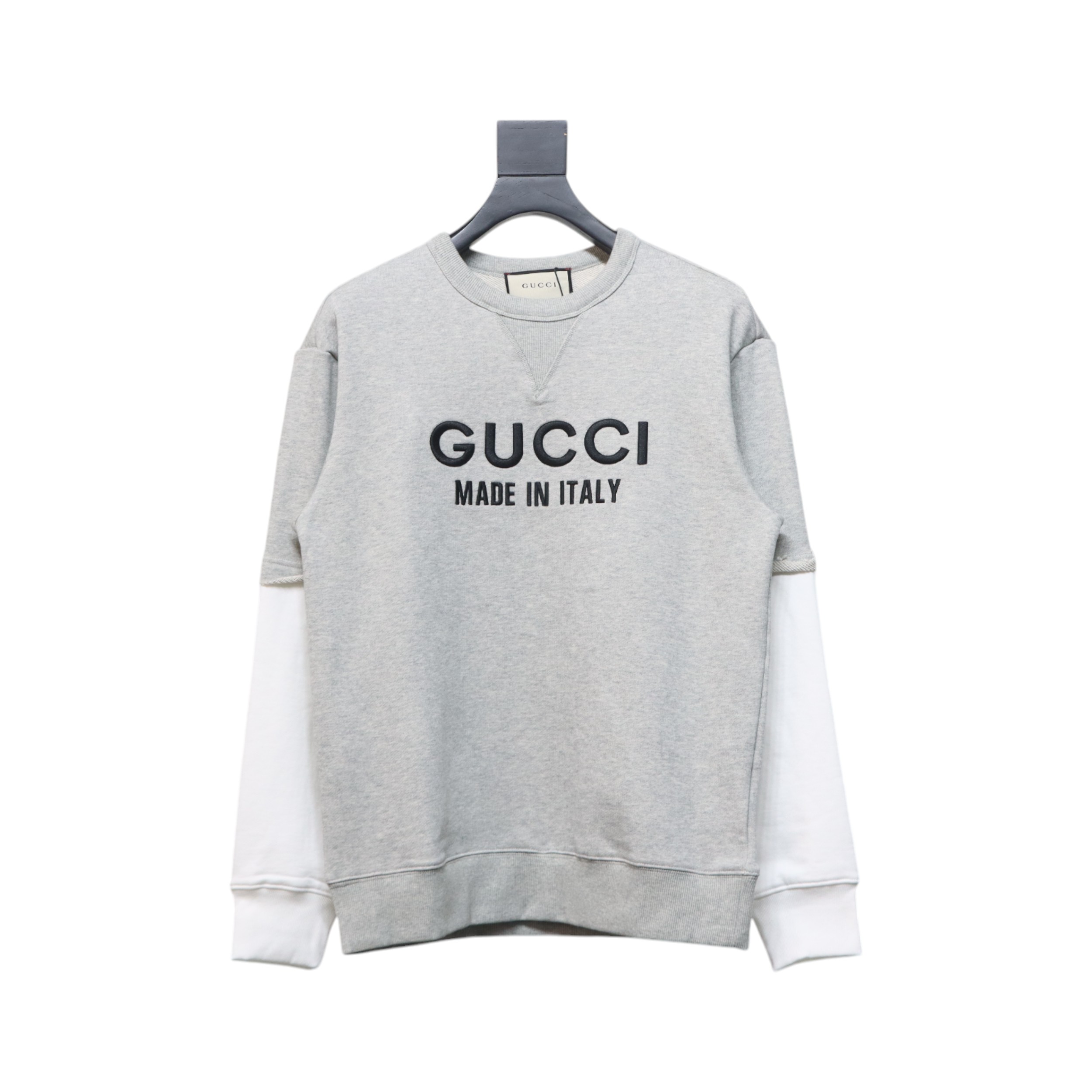 Gucci 24Fw Embroidered Letter Logo Patchwork Fake Two-Piece Sweatshirt Grey