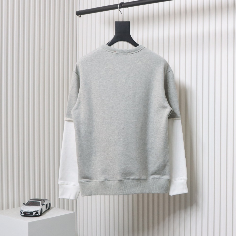 Gucci 24Fw Embroidered Letter Logo Patchwork Fake Two-Piece Sweatshirt Grey