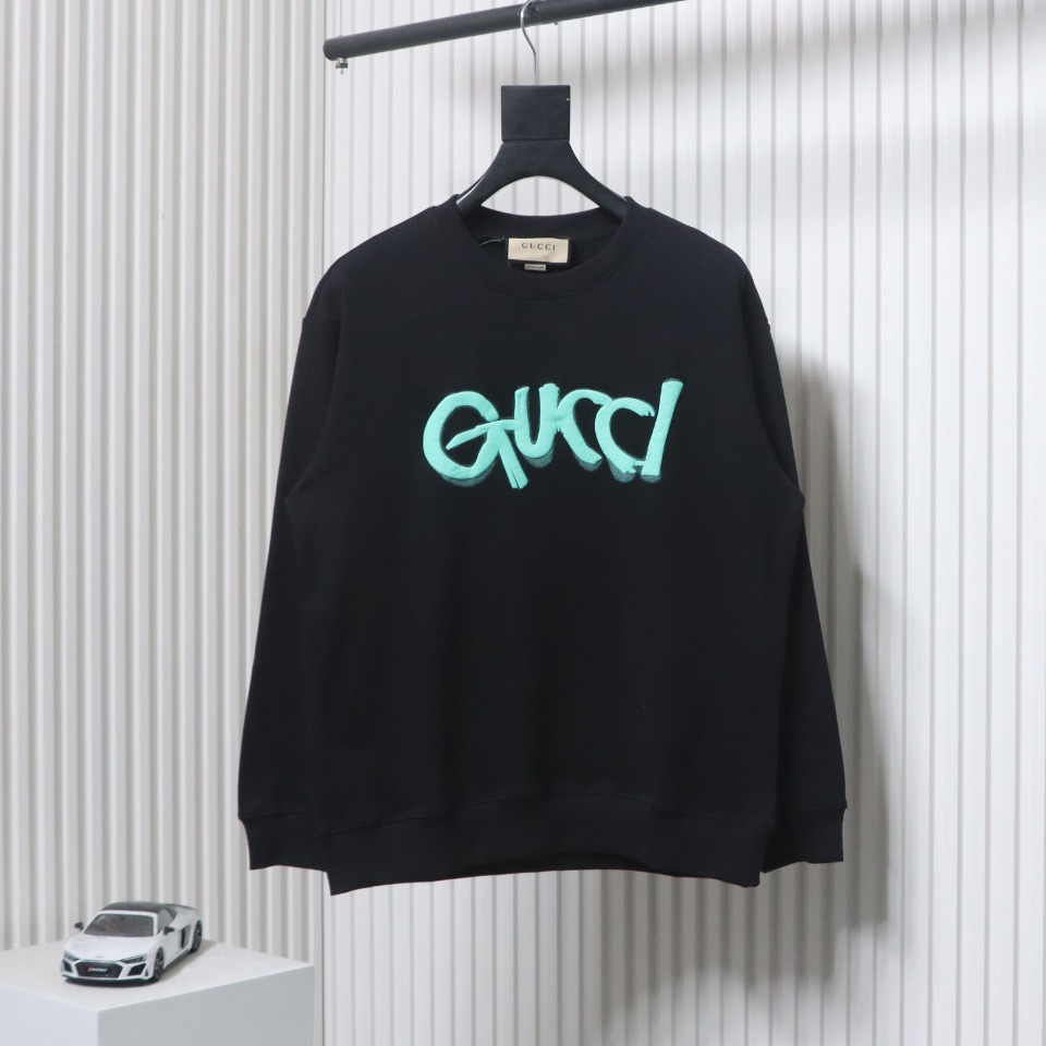 Gucci 24Fw Graffiti Letters Foam Print Round Neck Sweatshirt Black