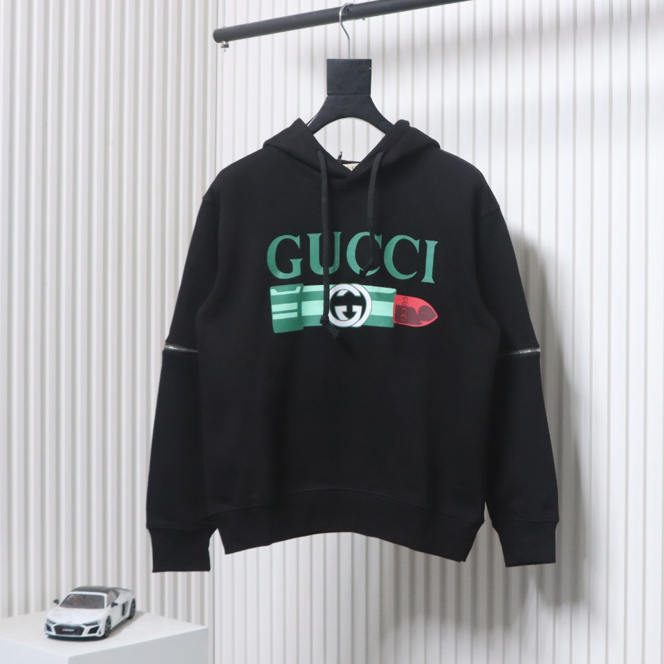 Gucci 24Fw Lipstick Print Sleeves Detachable Hooded Sweatshirt