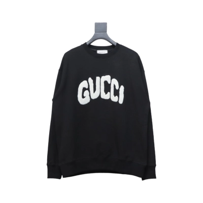 Gucci 24Fw Towel Embroidery Lettering Crew Neck Sweatshirt Black 01