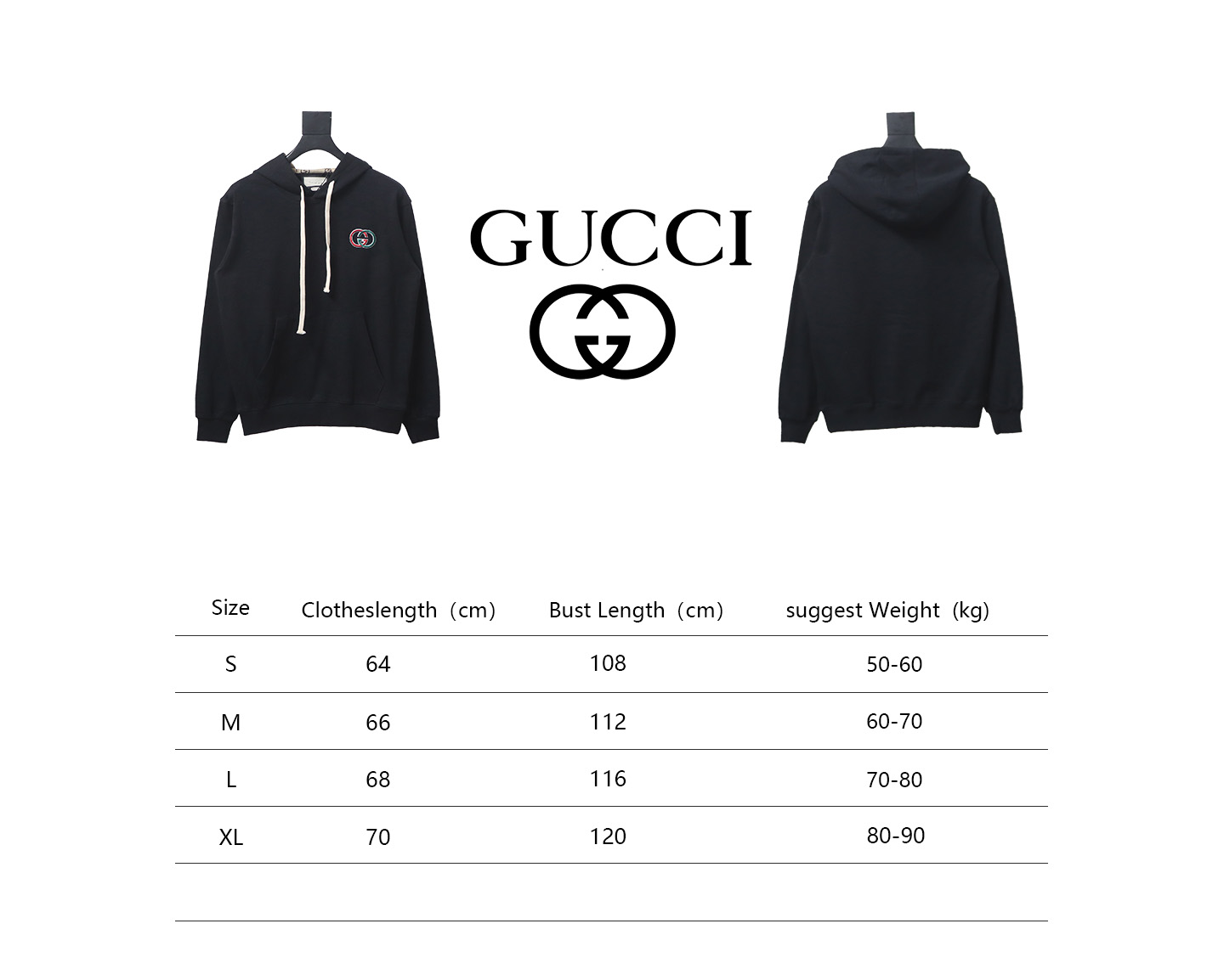 Gucci Black Hooded Sweatshirt With Double G Embroidery On Chest