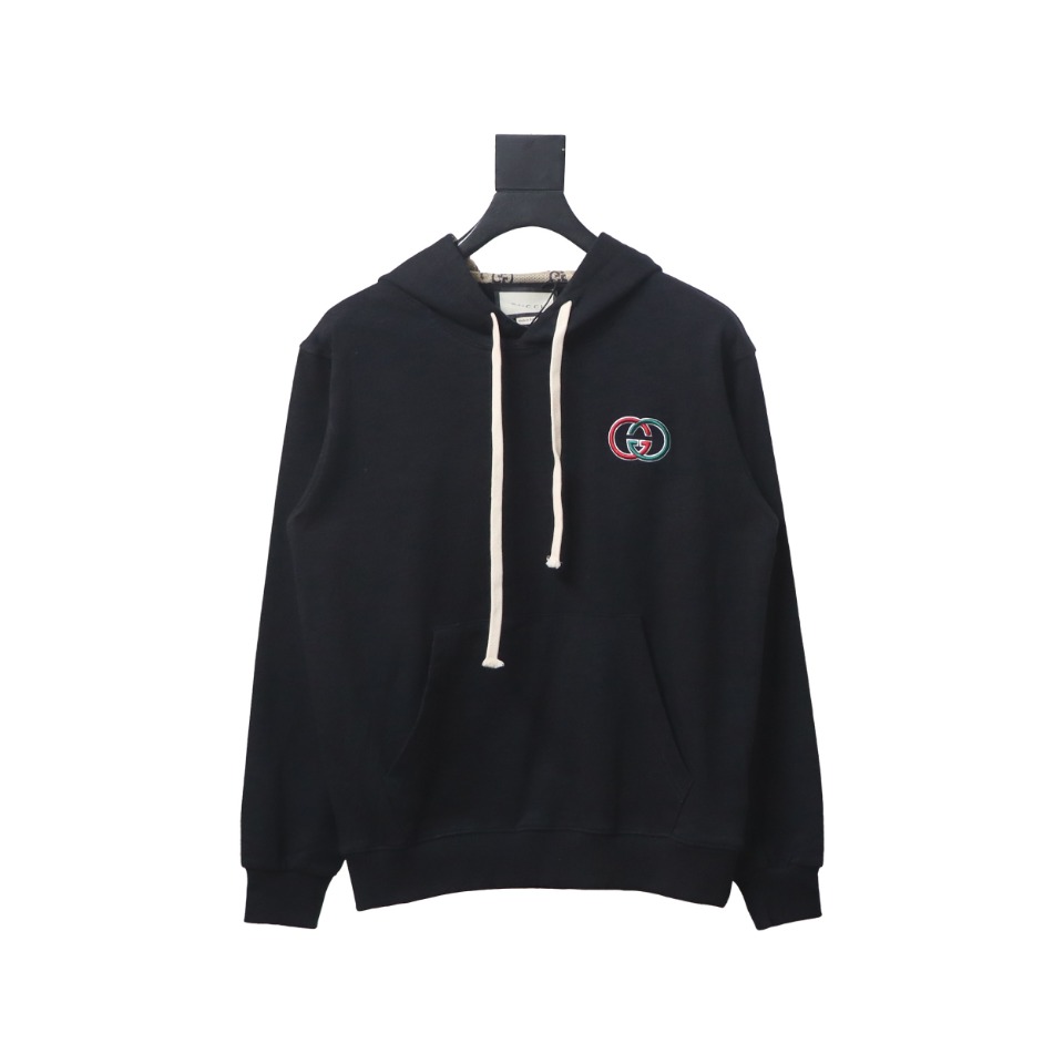 Gucci Black Hooded Sweatshirt With Double G Embroidery On Chest