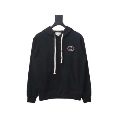 Gucci Black Hooded Sweatshirt With Double G Embroidery On Chest 01