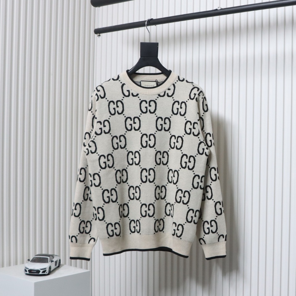 Gucci Classic Double G Jacquard Sweater Beige