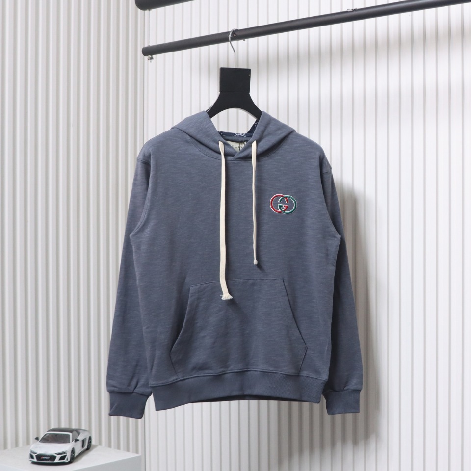 Gucci Grey Hooded Sweatshirt With Double G Embroidery On Chest