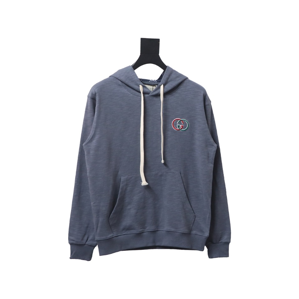 Gucci Grey Hooded Sweatshirt With Double G Embroidery On Chest