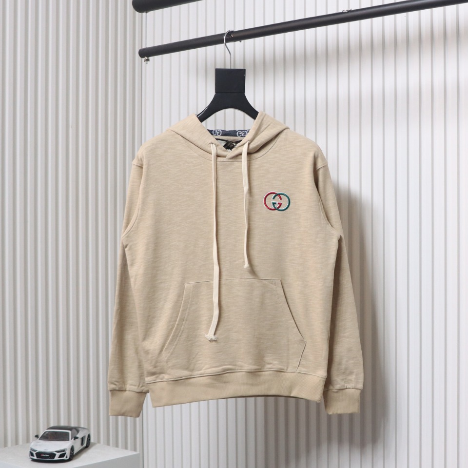 Gucci Khaki Hooded Sweatshirt With Double G Embroidery On Chest