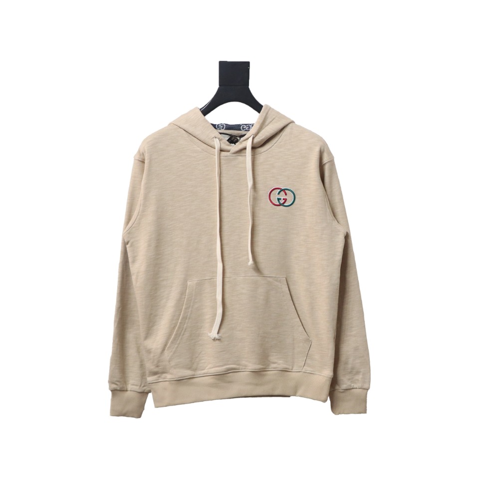 Gucci Khaki Hooded Sweatshirt With Double G Embroidery On Chest