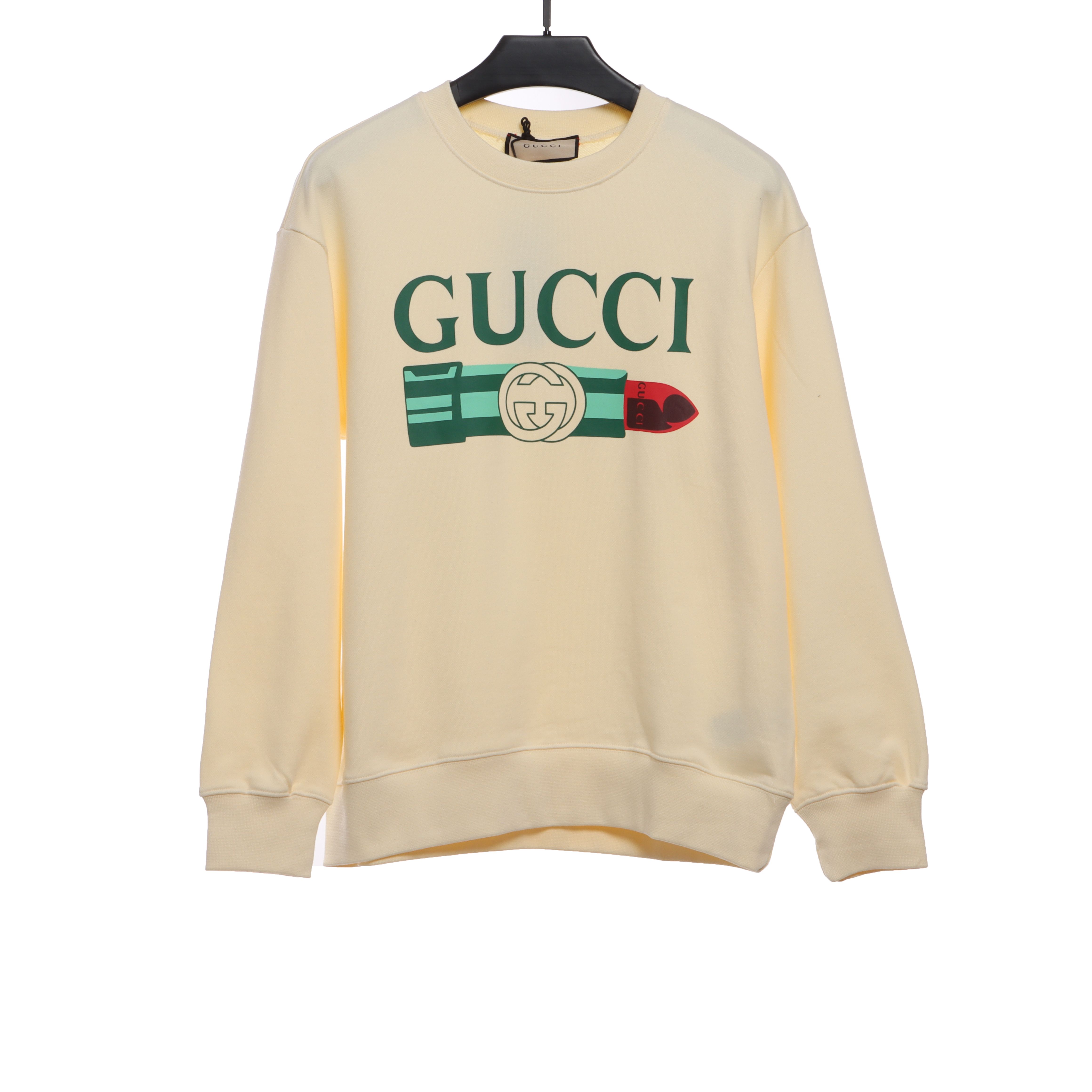 Gucci Lipstick Print Crewneck Sweatshirt Beige