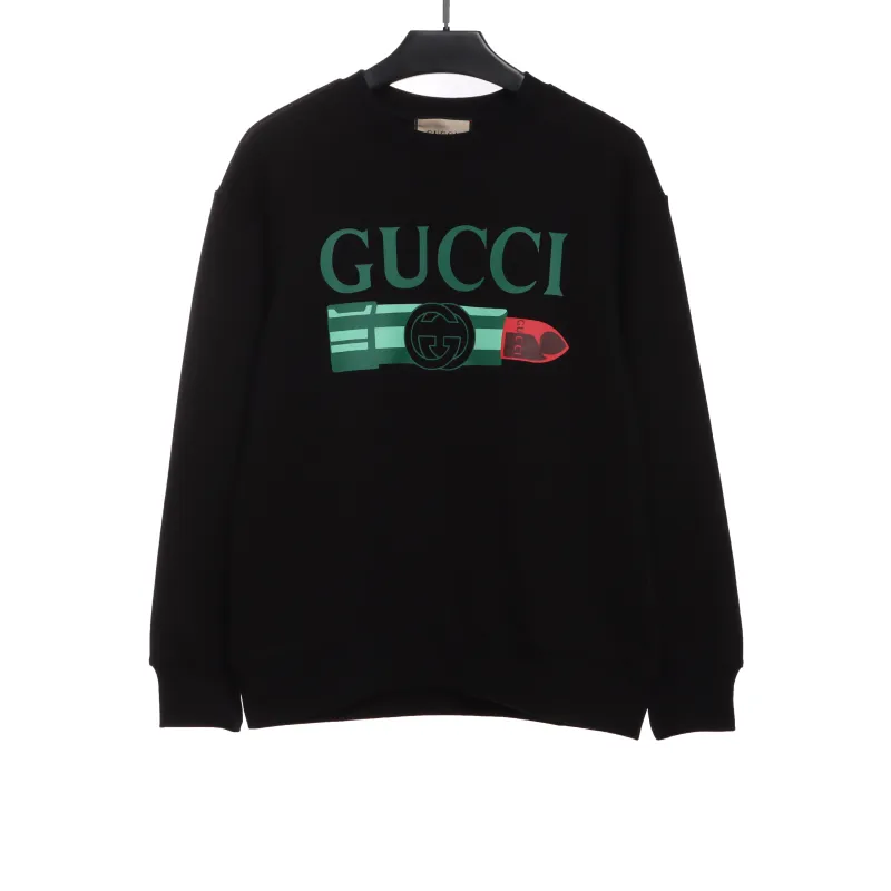 Gucci Lipstick Print Crewneck Sweatshirt Black