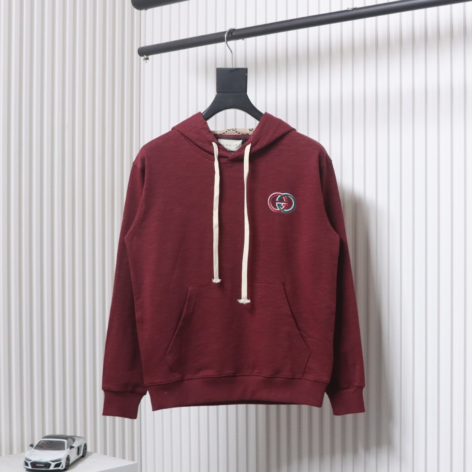 Gucci Red Hooded Sweatshirt With Double G Embroidery On Chest