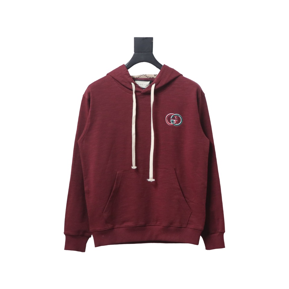 Gucci Red Hooded Sweatshirt With Double G Embroidery On Chest