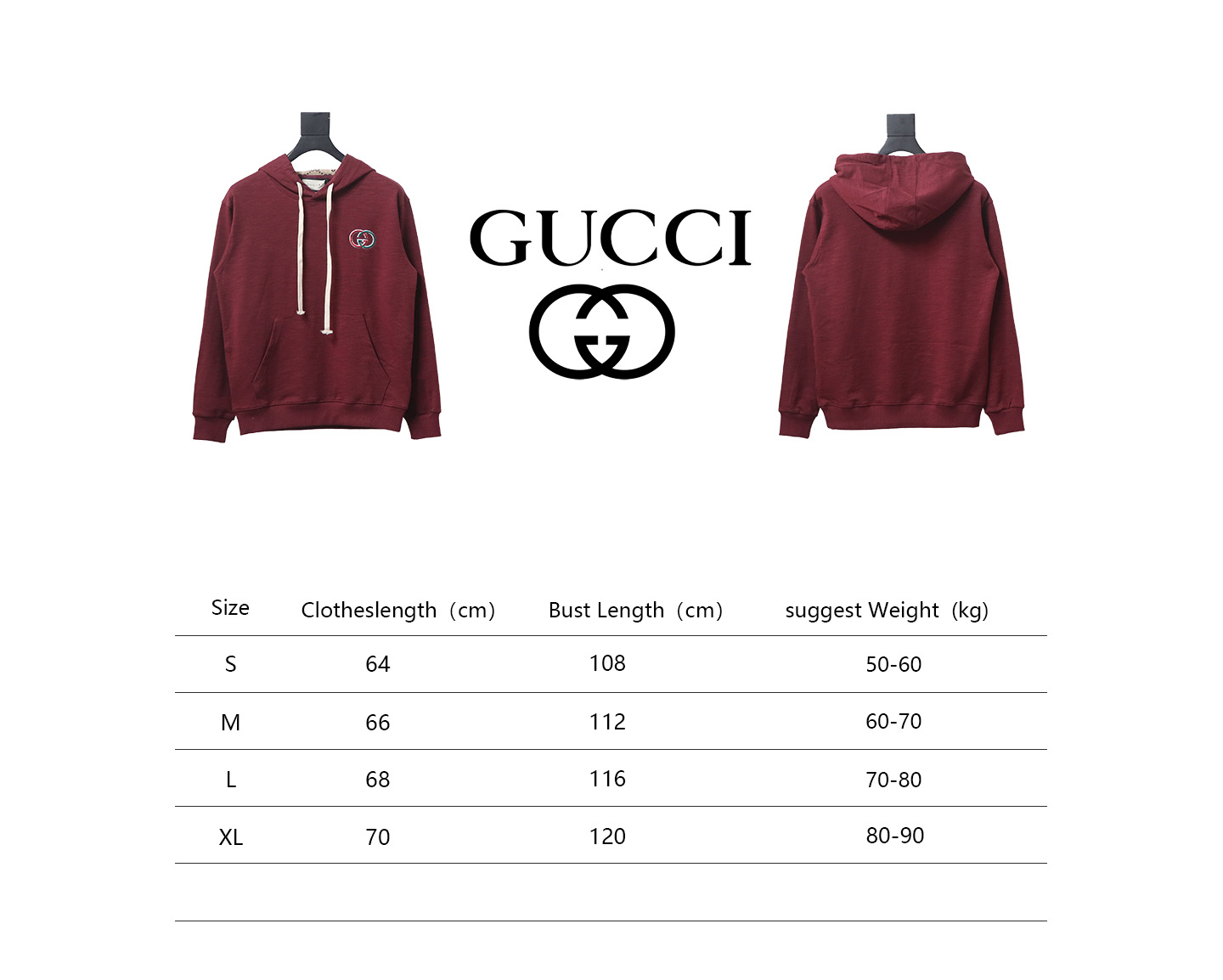 Gucci Red Hooded Sweatshirt With Double G Embroidery On Chest