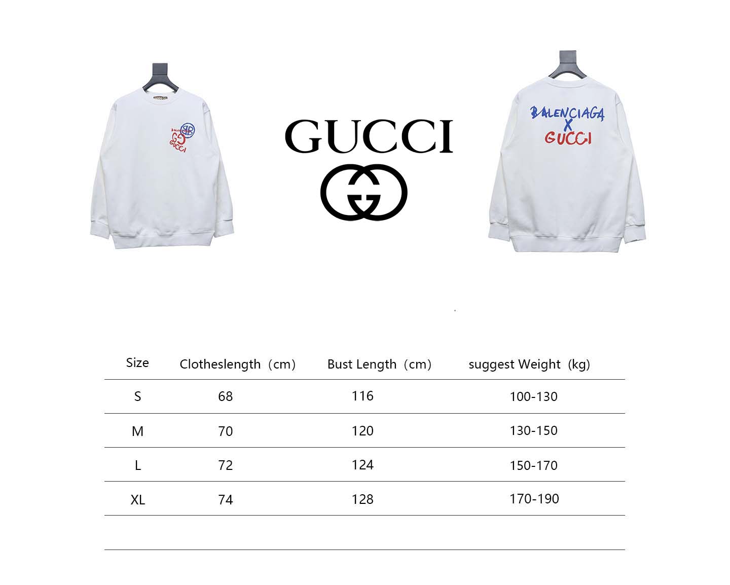Gucci x Balenciaga Graffiti Print Crewneck Sweatshirt White