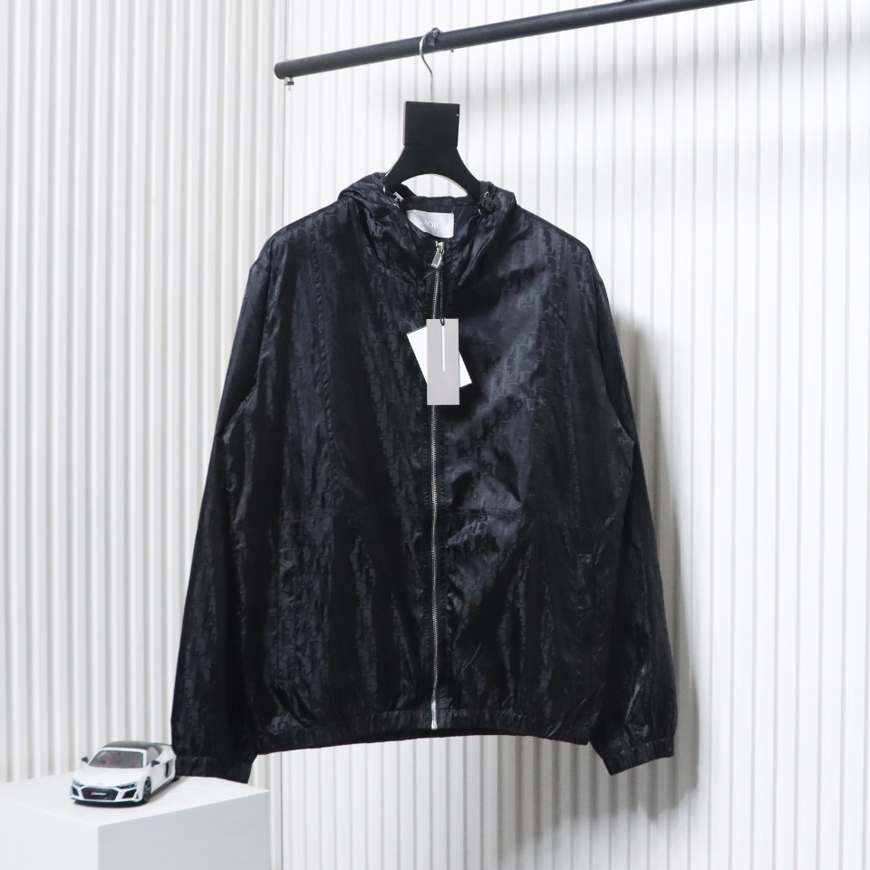Dior 23 New Silk Full Print Dark Pattern Jacquard Zipper Hooded Jacket Black