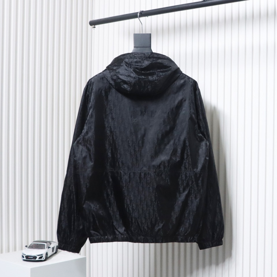 Dior 23 New Silk Full Print Dark Pattern Jacquard Zipper Hooded Jacket Black
