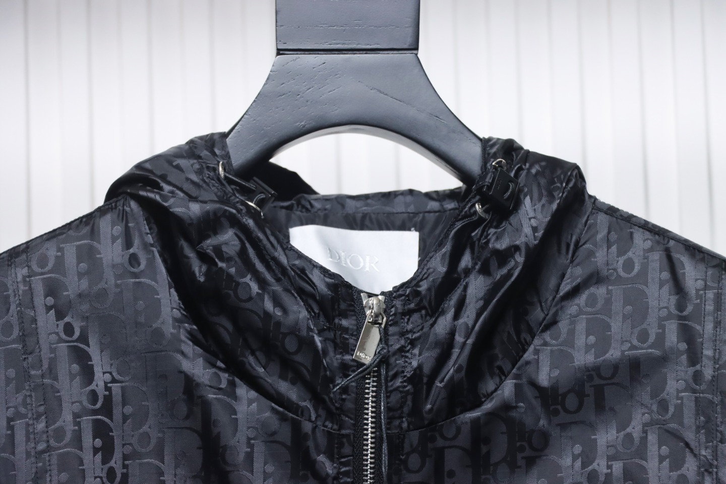 Dior 23 New Silk Full Print Dark Pattern Jacquard Zipper Hooded Jacket Black