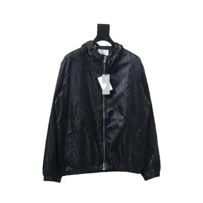 Dior 23 New Silk Full Print Dark Pattern Jacquard Zipper Hooded Jacket Black 01