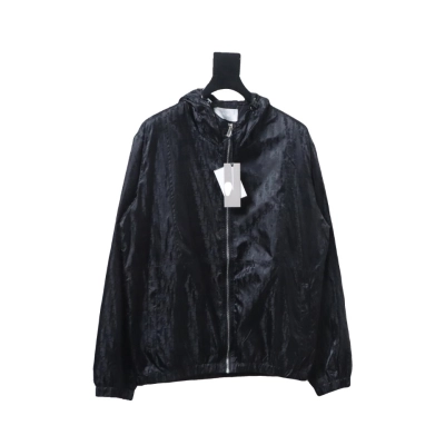 Dior 23 New Silk Full Print Dark Pattern Jacquard Zipper Hooded Jacket Black 01
