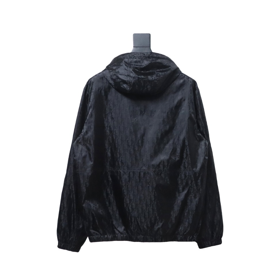 Dior 23 New Silk Full Print Dark Pattern Jacquard Zipper Hooded Jacket Black