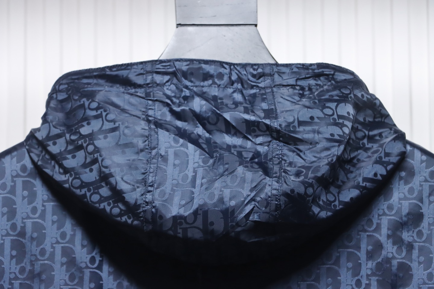 Dior 23 New Silk Full Print Dark Pattern Jacquard Zipper Hooded Jacket Dark Blue