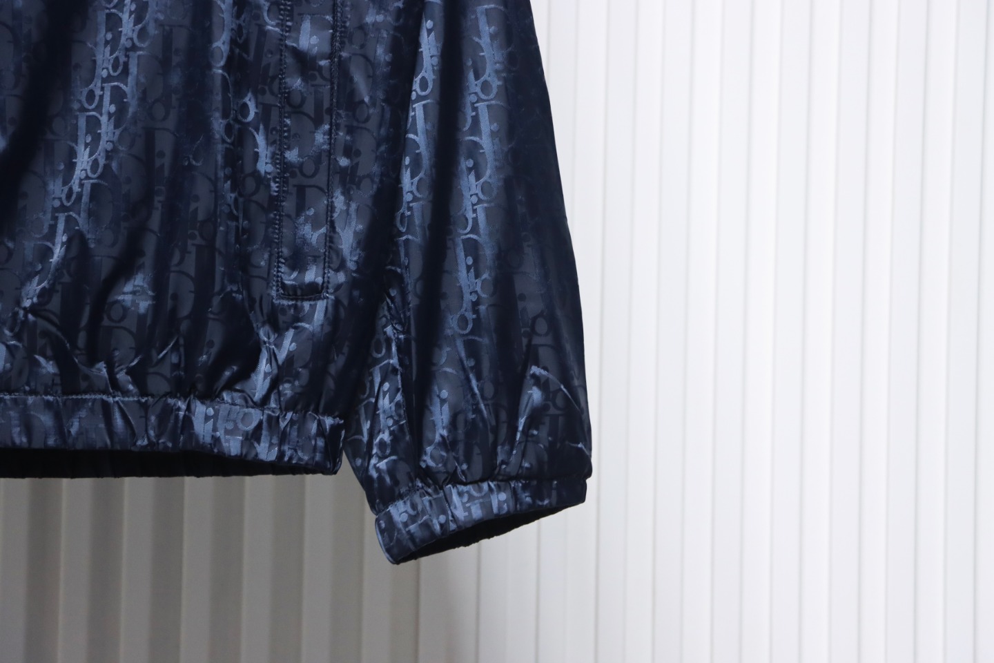 Dior 23 New Silk Full Print Dark Pattern Jacquard Zipper Hooded Jacket Dark Blue