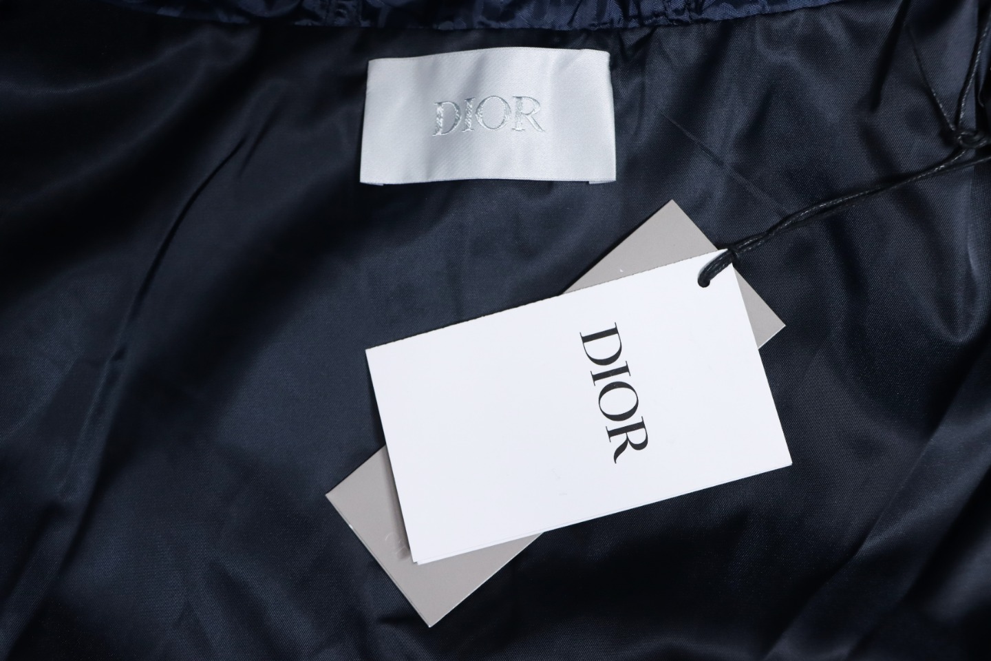 Dior 23 New Silk Full Print Dark Pattern Jacquard Zipper Hooded Jacket Dark Blue