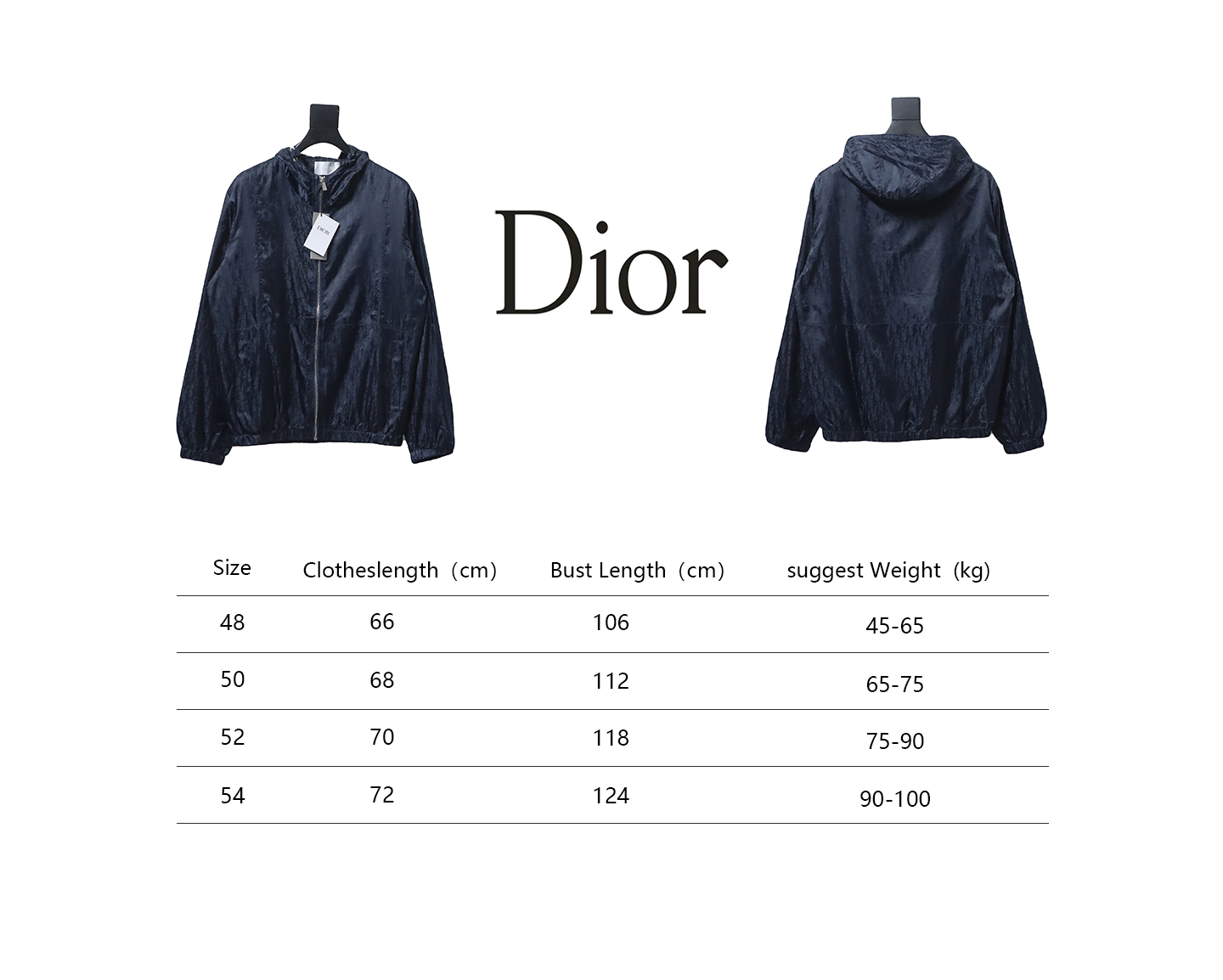 Dior 23 New Silk Full Print Dark Pattern Jacquard Zipper Hooded Jacket Dark Blue
