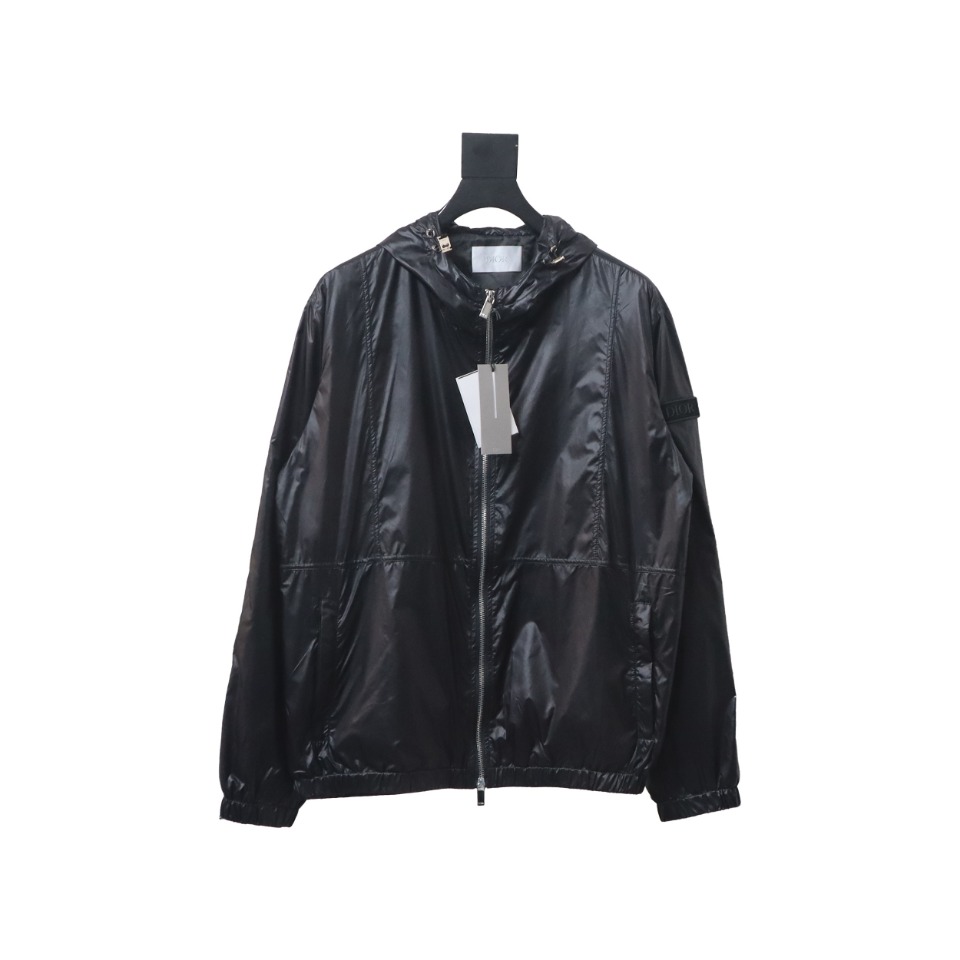Dior 24 Sleeve Badge Jacquard Silk Hooded Jacket Black